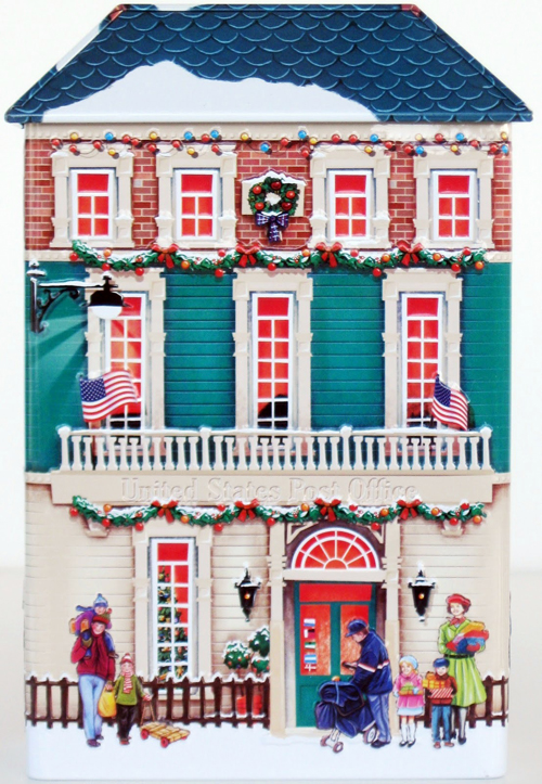 US Post Office Christmas cookie tin. Ed Berg/Wikimedia Commons