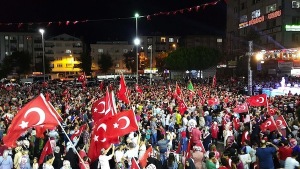 Protesters in Bağcılar, İstanbul after the 15 July 2016 coup attempt. Maurice Flesier/Wikimedia Commons